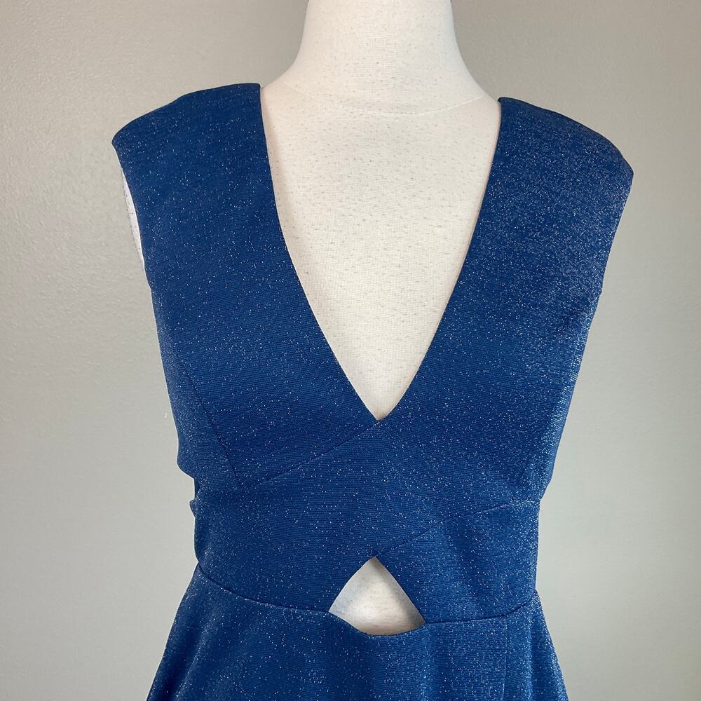 Aidan Mattox Blue Dress Metallic Cut Out Sleeveless Midi Sheath Size 4 - Picture 6 of 10